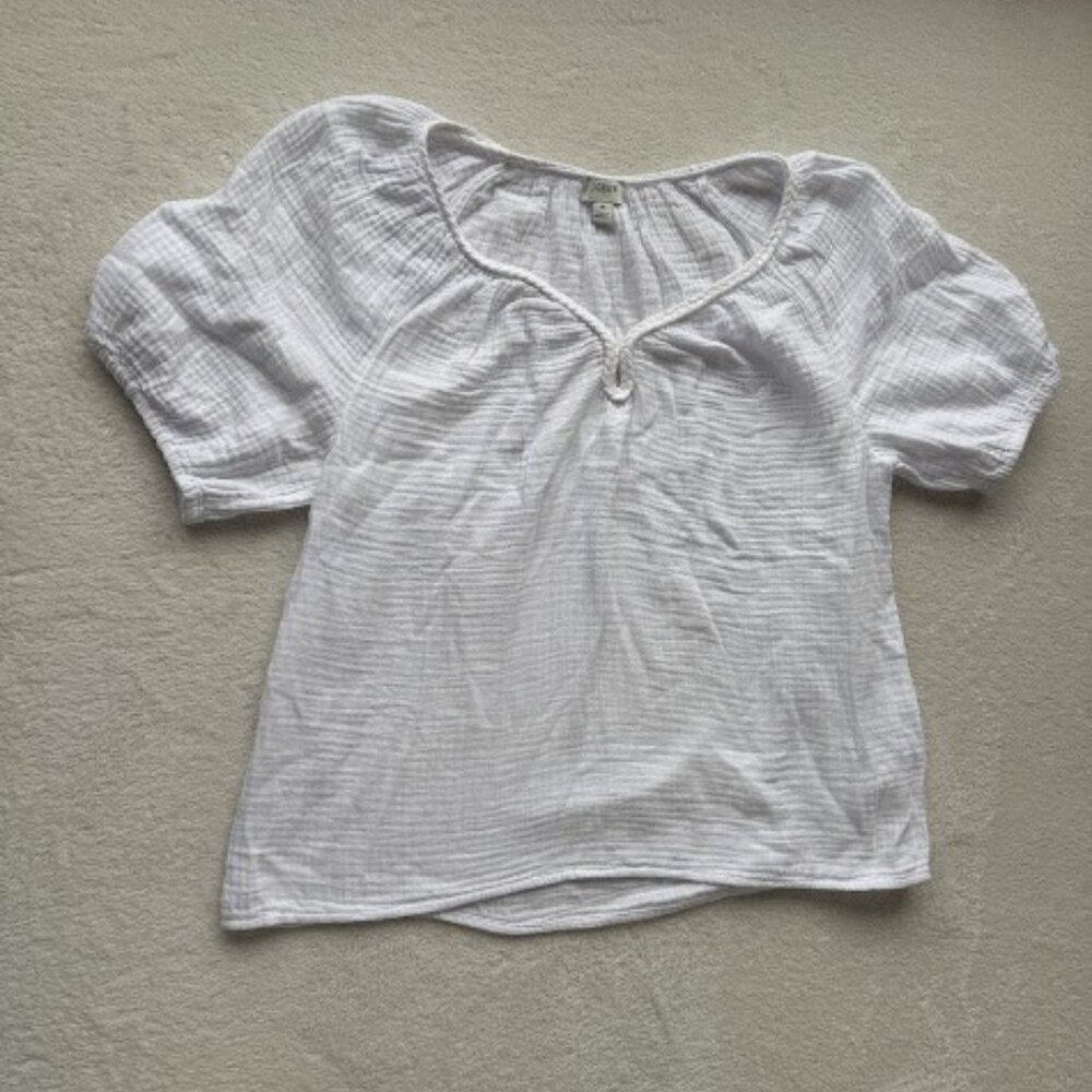 J.Crew White Gauze Puff Sleeve Peasant Blouse Cottagecore Top Size M - Picture 2 of 13